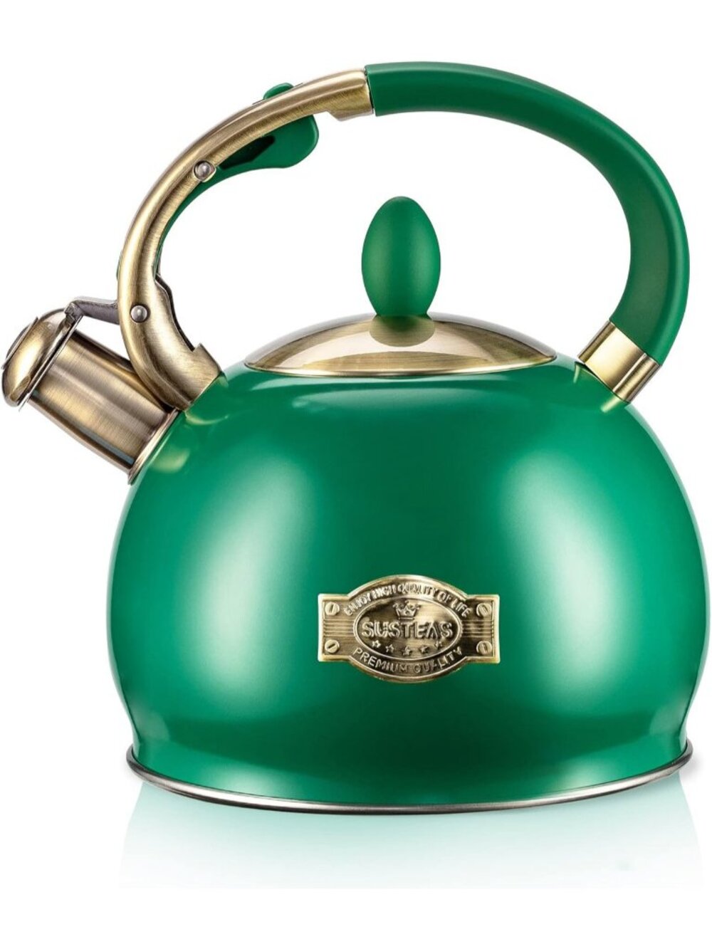 SUSTEAS Kitchen Whistling Tea Kettle 2.64QT Stainless Steel Stove Top Green